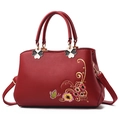 Elegante borsa da donna in pelle PU rossa con raffinati ricami floreali e a farfalla - Stile B Ricamo Rosso Vino