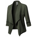 Olive green slim fit blazer for women with ruched sleeves and textured fabric - S / Green