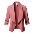 Women's slim fit dusty rose blazer featuring three-quarter sleeves and classic notched lapels - S / Pink