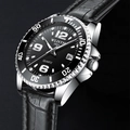 Orologio sportivo al quarzo impermeabile con quadrante nero, cinturino in pelle e data - Cinturino in Pelle Nera Quadrante Nero