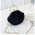 Cute black faux fur rabbit-style frame bag with golden chain strap and metal handle - Black