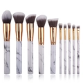 10-teiliges Profi-Make-up-Pinsel-Set mit elegantem weißem Marmormuster und goldenen Zwingen - OPP-Beutel / Weiß