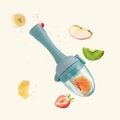 Blue baby fruit feeder pacifier with fresh fruit slices and dynamic splashing water effects - Lake Green