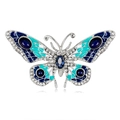 Broche papillon en alliage avec émail bleu et strass brillants sur fond blanc pur - Papillon en émail bleu-vert (C502-A)