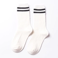 Calcetines blancos de algodón acanalado con rayas negras clásicas de estilo universitario - Talla única / Rayas Blancas y Negras