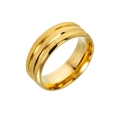 Bague en acier doré avec surface sablée mate et détails de doubles rainures polies - US 7 / Doré