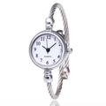 Elegant silver cable bangle watch with white Arabic numeral dial for women - Silver White Dial Arabic Numerals