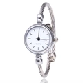 Detail view of silver cable bangle watch with white quartz dial and metal bead accents - Silver White Dial Black Scales