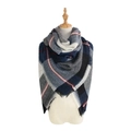 Navy blue and grey Scottish plaid cashmere-feel scarf with fringe edges and warm texture - B39 Navy Grey Red Plaid
