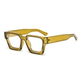 Vintage chunky square thick frame glasses in transparent amber finish for women and men - Olive Green Frame White Lens