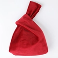 Elegant red velvet Japanese knot wrist bag with soft texture for wedding and party gifts - Red