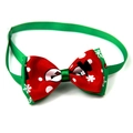 Christmas pet bowtie featuring red snowman ribbon with green adjustable neck strap - 1*(20-36)CM / Snowman Snowflake Green Ribbon (VN098-9)