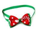 Christmas dog bow tie with red candy cane stripes and green snowflake patterns - 1*(20-36)CM / Striped Dots Snowflake Green Ribbon (VN098-10)