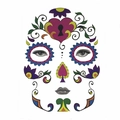 Detailed Day of the Dead face tattoo sticker with colorful sugar skull and floral patterns - 03 Heart