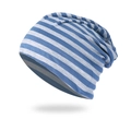 Lightweight blue and grey striped slouchy beanie for men and women in soft jersey knit - Blue / Gray Stripe
