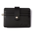 Slim black PU leather card wallet with multi-slot design and secure snap button - Black