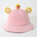 Pink corduroy kids bucket hat with cute plush duck and ears for girls aged 3-8 - Baby 49-50cm / Pink (Duck)