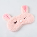 Close-up of pink plush rabbit sleeping mask with long faux fur and embroidery details - Pink Rabbit / Pink