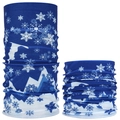 Blue seamless magic headband with white snowflake and mountain patterns for outdoor cycling - Blue Snow Mountain