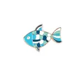 Adorable blue fish enamel brooch with golden metal trim and colorful scales detail - Fish