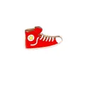 Fashionable red high-top sneaker enamel brooch with white star detail and gold trim - Sneaker