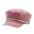 Casquette gavroche rose en velours côtelé avec cordelette dorée et bouton vintage - Réglable / Rose
