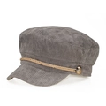 Gorra de pana gris para mujer con cuerda trenzada dorada y botón metálico elegante - Gris