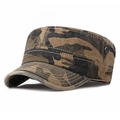 Classic jungle camouflage flat top military cap with white contrast stitching on canvas - Adjustable / Jungle Camouflage Coffee