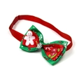 Christmas pet bowtie with gingerbread man patterns and red green elastic band - 1*(20-36)CM / Gingerbread Holly Red Green Rhinestone (VN088-4)