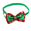 Christmas pet bow tie with red and green ribbons, white snowflakes, and central gemstone - 1*(20-36)CM / Snowflake Dots Rhinestone Red Green Double (VN088-10)