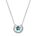 Elegante collar de luna plateada y estrella azul con brillantes circonitas cúbicas - Cobre / Plateado