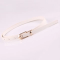 Slim white PU leather belt for dresses with an elegant golden buckle and pin closure - White