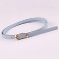 Women's minimalist light blue PU leather skinny belt with elegant gold pin buckle - Light Blue