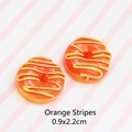Realistic orange resin donut DIY charm accessory with yellow lines and glossy finish - 0.9x2.2cm / Striped Doughnut - Orange