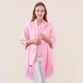 Pink cashmere tassel scarf for women featuring a soft texture and branded woven label - Bright Pink