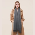 Classic grey cashmere wool scarf with tassels paired with a beige long coat for winter - Deep Heather Grey