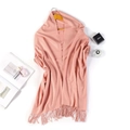 Thick cashmere wool blend scarf in soft dusty pink with fringe details for winter - Champagne
