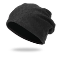 Bonnet en tricot noir léger et respirant pour femme avec motif losange et bord roulé - Taille unique / Noir