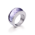 Breiter Ring aus silbernem Edelstahl mit einem großen facettierten lila Kristallstein - US 7 / Lila