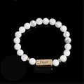 Beaded bracelet with white natural stones, bronze Faith charm and golden spacer beads - White Marble (Faith)