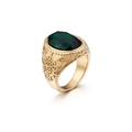 Vintage herenring in goudkleur met ovale donkergroene edelsteen en gravures - US 7 / Goud Groen (KR48429-K)