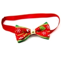 Christmas pet bow tie with red snowflake print and adjustable green elastic band - 1*(20-36)CM / Bell Candy Cane Print Red Ribbon (VN094-8)