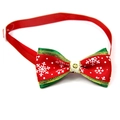 Christmas dog bowtie in red and green ribbon with white snowflake print and gold glitter - 1*(20-36)CM / Gold Trim Snowflake Red Ribbon (VN094-2)