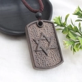 Ethnic vintage wooden sweater necklace featuring a dark brown hexagram pendant and woven cord - Style 4