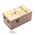 Useless Box wooden novelty toy with Marry Me text and mechanical metal lever switch - Light Wood (Marry Me)