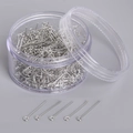 Silver jewelry eye pins in a round clear plastic box for DIY earring accessory making - 24mm White K Eye Pins 450pcs