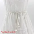 Ceinture chaîne élégante en perles avec boucle nœud strass et pompons pendants - Style Nœud En Perles
