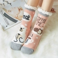 Pink and grey knit thermal floor socks with plush lining and cute bear pattern - Pink Polar Bear