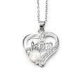 Silberne MOM Herz-Halskette mit weißem Opal und funkelnden Zirkonia-Steinen - Herz MOM Hohl Stil / Silber + Weißer Opal