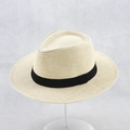 Cappello di paglia a tesa larga da uomo con nastro nero per spiaggia e protezione - 58cm / Beige